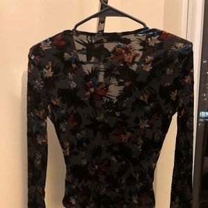 Black Floral print Bodysuits